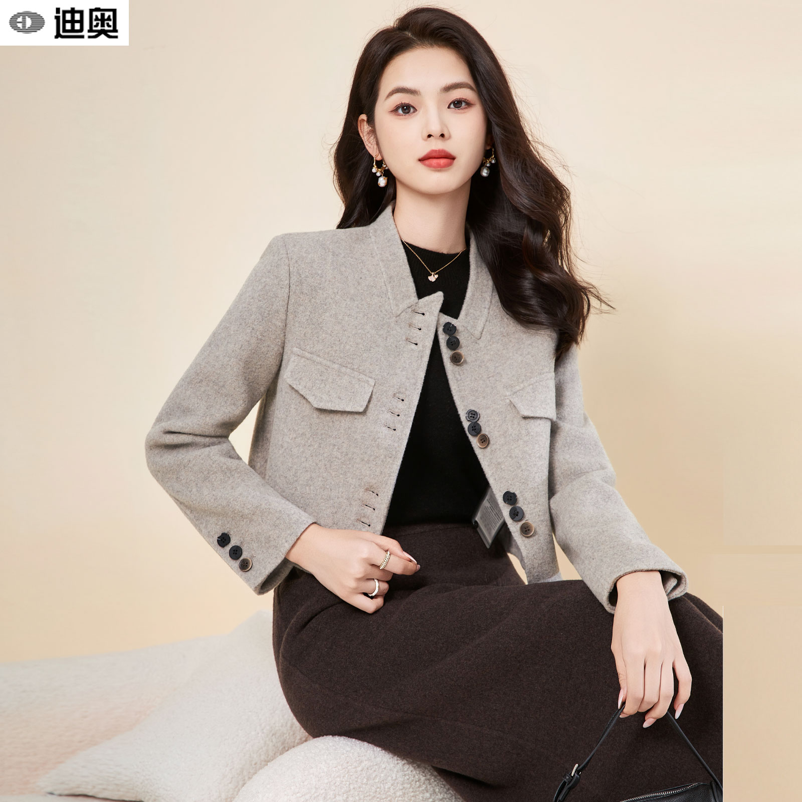 迪奥高端时尚百搭羊绒毛呢外套女