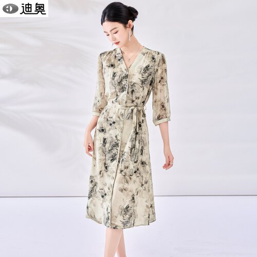 迪奥收腰显瘦桑蚕丝真丝连衣裙女