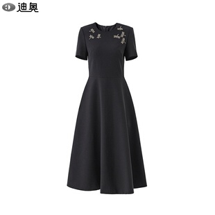 迪奥高端连衣裙女2026夏季 蜻蜓刺绣钉珠气质名媛高腰显瘦裙子 新款