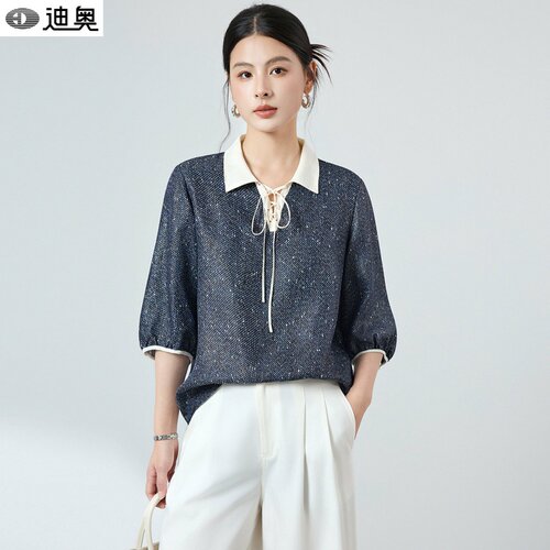迪奥时髦复古洋气真丝短袖T恤女