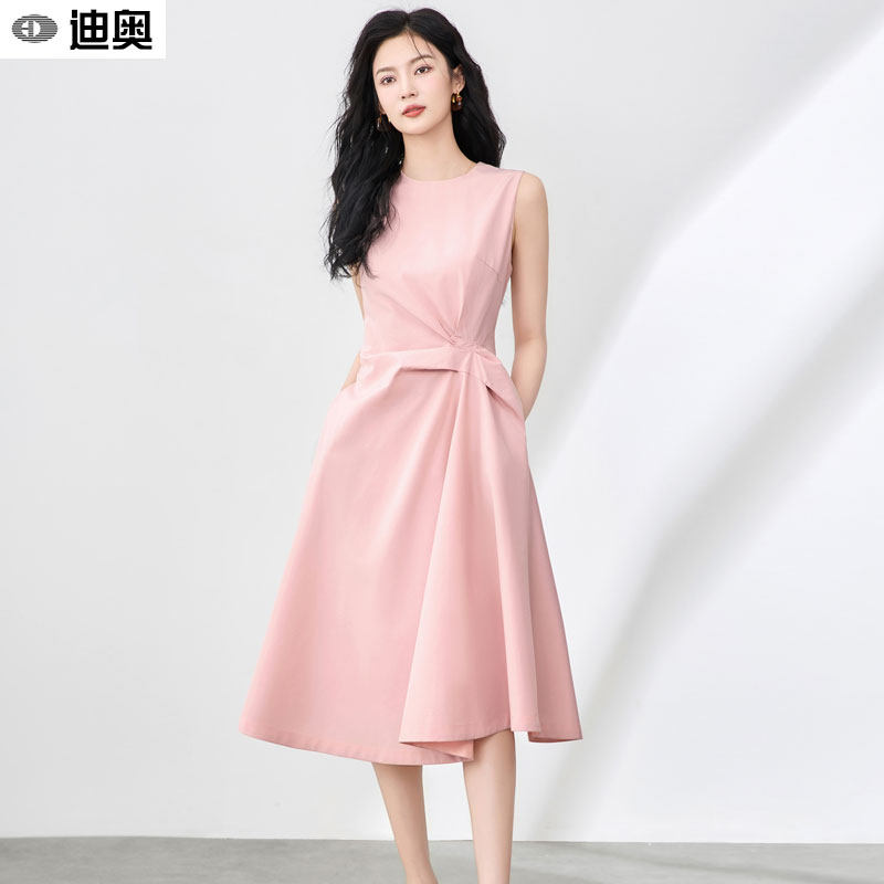 迪奥夏季连衣裙女25新款法式气质优雅背心裙简约收腰褶皱无袖裙子 - 封面