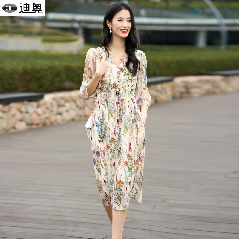 迪奥别致惊艳裙子真丝碎花连衣裙