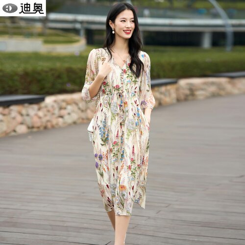 迪奥别致惊艳裙子真丝碎花连衣裙