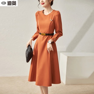 迪奥长袖 流行穿搭收腰显瘦女神范优雅气质长裙子 连衣裙女2026春季