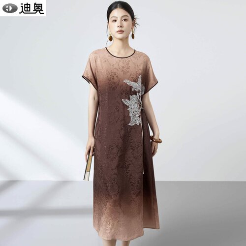迪奥中式典雅设计感丝麻连衣裙夏