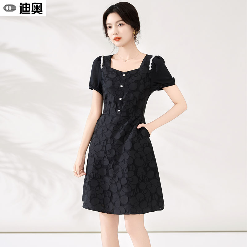 迪奥小香风连衣裙女25夏季法式复古钉珠提花A字裙高级感裙子新款