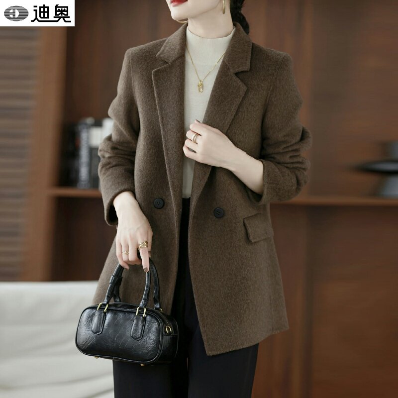 迪奥100%羊毛双面呢大衣女25秋冬新款时尚通勤百搭毛呢西装外套女