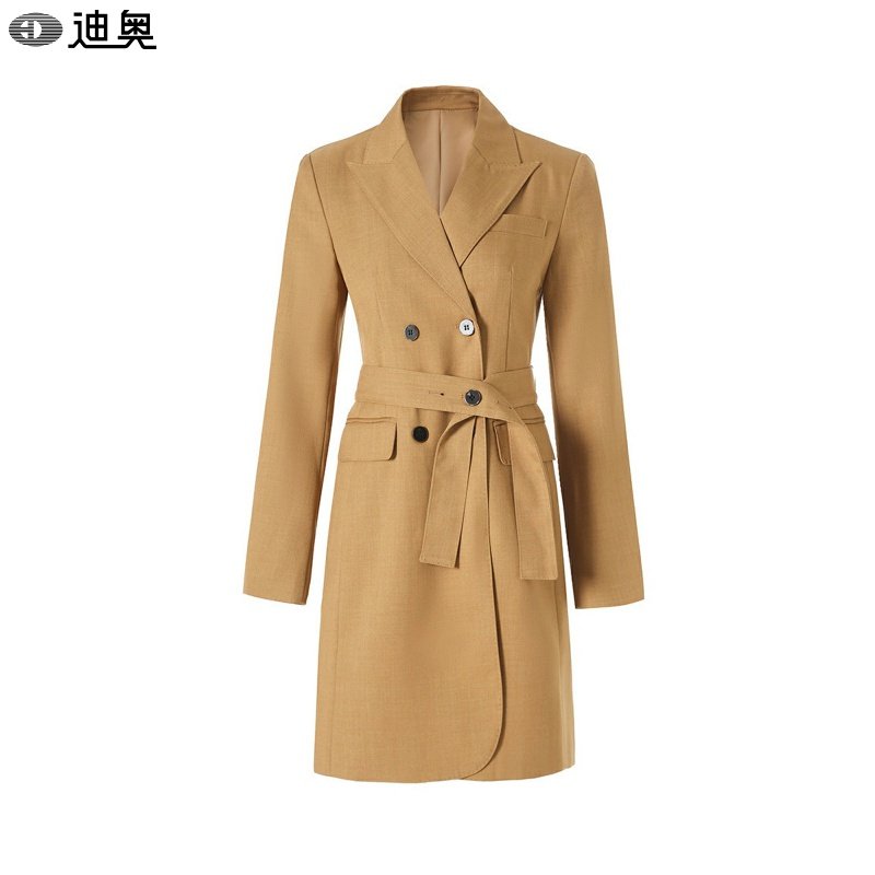迪奥高端气质风衣女26春秋新款双排扣系带收腰显瘦中长款风衣外套