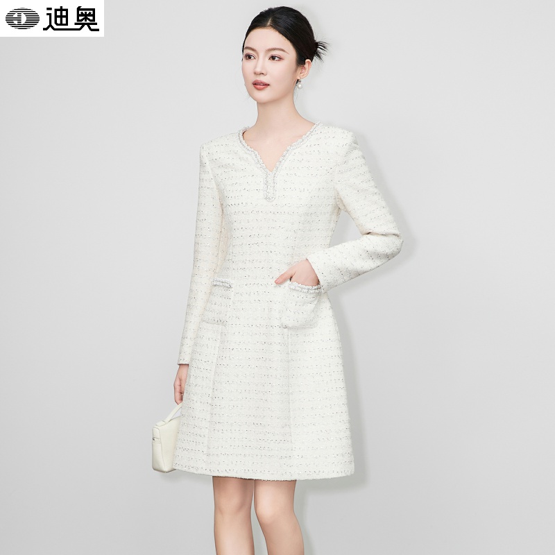 迪奥高奢长袖小香风连衣裙晚礼服