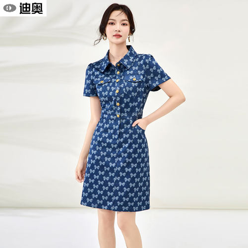 迪奥时尚短袖牛仔连衣裙新款裙子