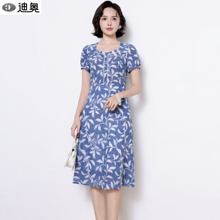 气质减龄氛围感茶歇裙显瘦裙子 法式 迪奥夏季 印花连衣裙女2026新款