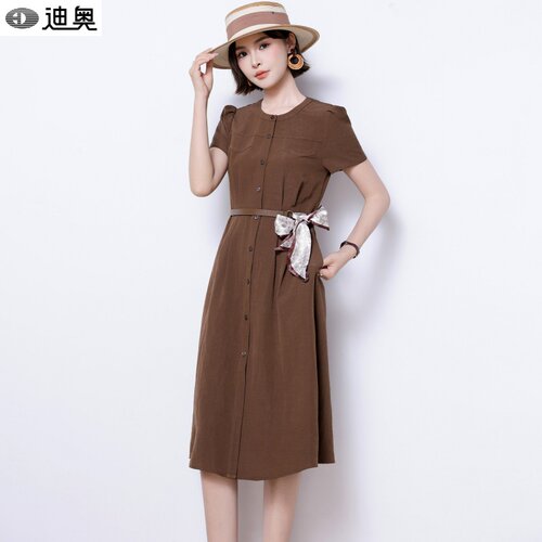 迪奥夏季连衣裙女优雅短袖中长裙