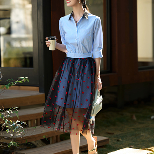 爱心网纱半身裙两件套女 气质衬衫 迪奥减龄通勤套装 裙夏2026新款