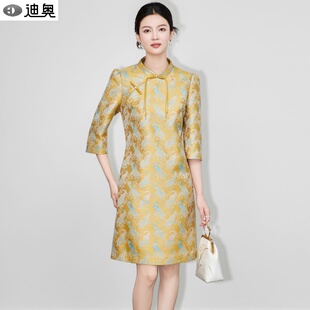 迪奥巨好看早秋新中式 高端贵气金线提花国风旗袍裙 连衣裙女26新款
