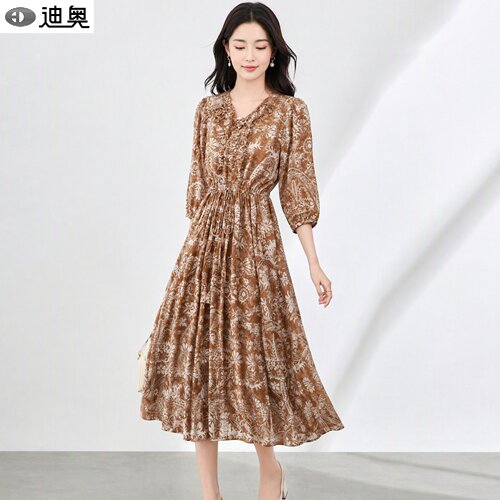 迪奥真丝连衣裙女桑蚕丝印花裙夏