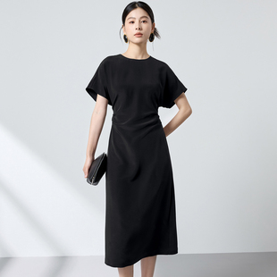 迪奥高级感黑色连衣裙女夏2026新款 气质简约真丝裙极简风桑蚕丝裙