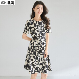 迪奥法式小香风连衣裙女2026春夏新款气质山茶花印花裙优雅中长裙