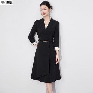 迪奥高级感西装连衣裙女25早秋新款时髦气质撞色干练通勤中长裙子