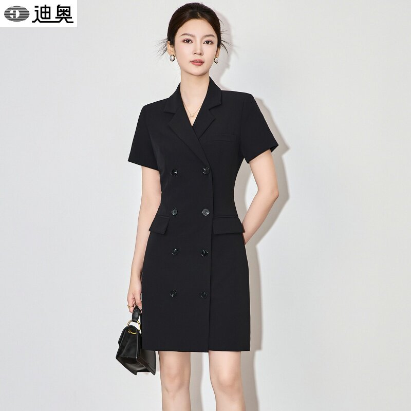 迪奥夏季高级感连衣裙女2026新款干练气质通勤收腰显瘦短袖西装裙