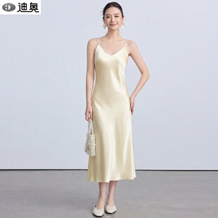 气质夏天A字裙 仿醋酸印花裙时尚 迪奥高端吊带连衣裙女26新款 法式