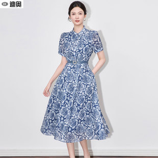 迪奥高级感复古印花连衣裙女夏26新款端庄大气收腰显瘦法式印花裙