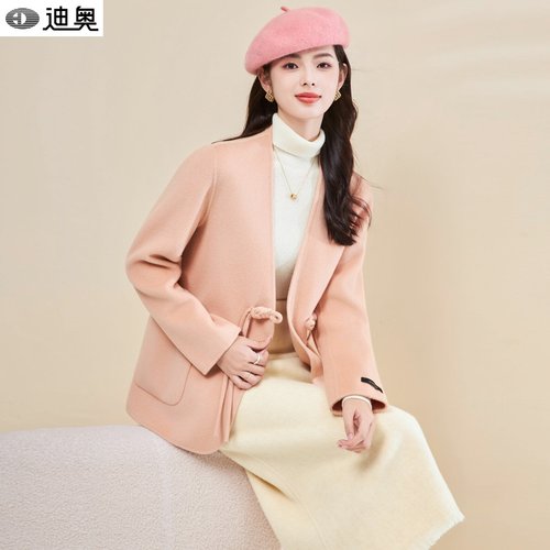 迪奥25秋冬粉色女神范羊毛呢大衣