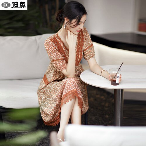 迪奥真丝连衣裙女桑蚕丝茶歇裙子