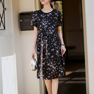 迪奥小个字短袖 气质小马印花桑蚕丝中长裙 真丝连衣裙女夏2026新款