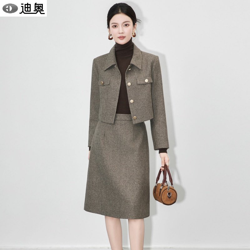 迪奥25早秋小香风高级感人字纹毛呢短款上衣外套半身裙女两件套装,女装/女士精品,时尚套装,淘宝优惠券,粉丝福利购,淘宝优惠卷