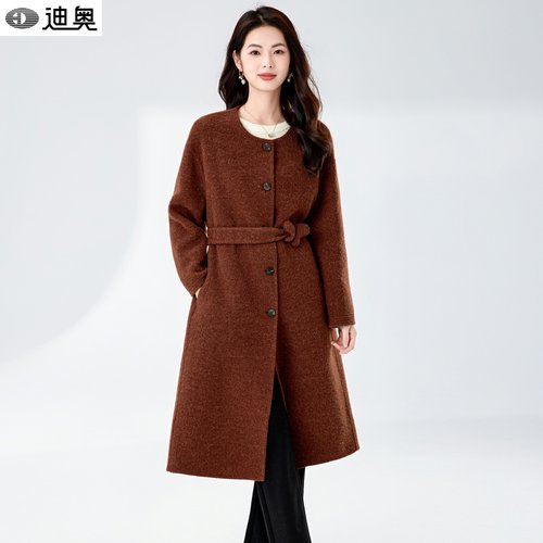 迪奥25秋冬轻奢系带收腰毛呢大衣