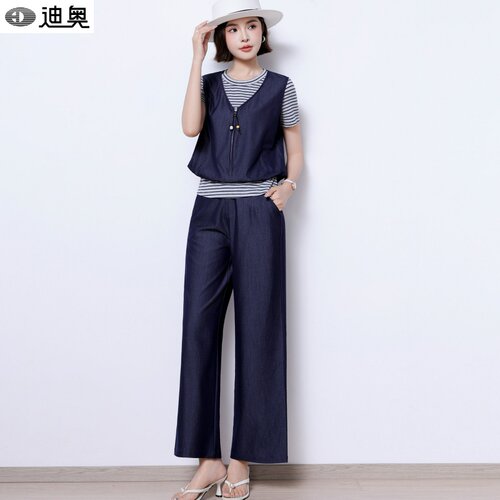 迪奥复古通勤风短袖两件套装女夏