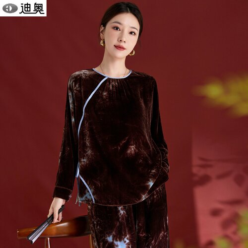 迪奥高端100桑蚕丝丝绒长袖T恤女