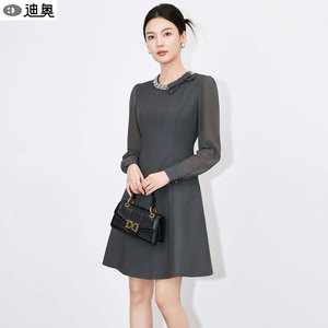 迪奥早秋小香风连衣裙女26新款高级感羊毛长袖中长裙子宴会礼服裙