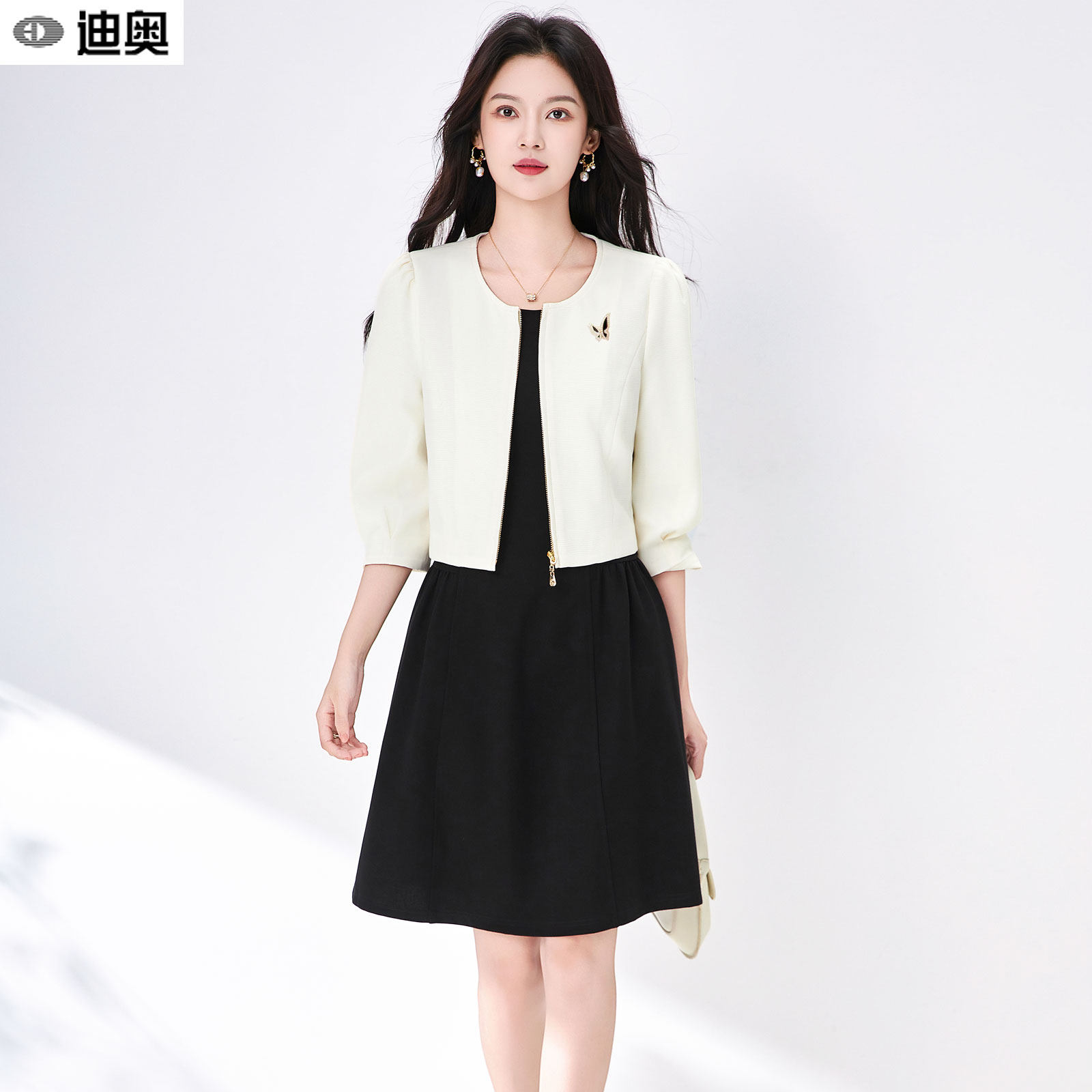 迪奥法式气质两件套装女26春秋新款时尚简约外套+显瘦背心连衣裙