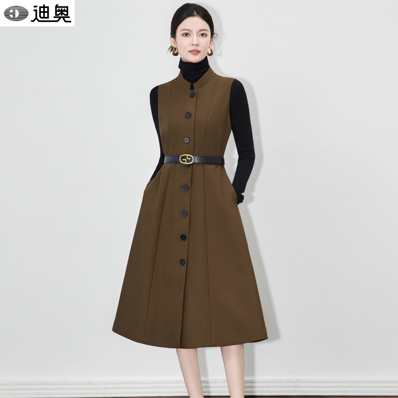 迪奥高级感时尚通勤正式风衣外套式腰带收腰连衣裙女2026春秋新款