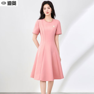 迪奥端庄大气连衣裙女夏25新款 轻奢气质优雅钉珠大摆裙名媛风裙子