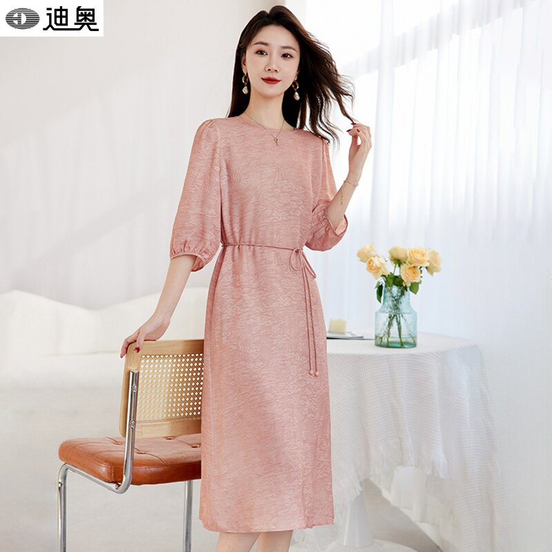 迪奥国风真丝连衣裙女2026夏季新款法式优雅桑蚕丝中长裙显瘦裙子