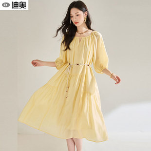 迪奧法式 復古浪漫減齡天絲大擺裙海邊度假風裙子 連衣裙女夏25新款