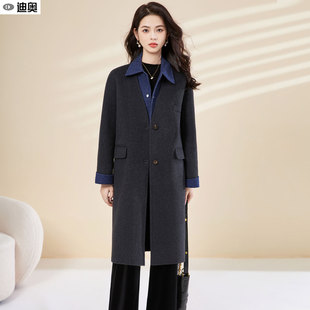 迪奥高级感中长款羊毛双面呢子大衣女25秋冬新款气质撞色毛呢外套