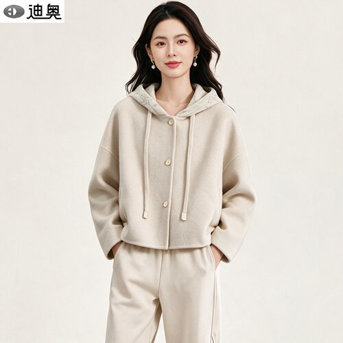 迪奥羊毛双面呢连帽卫衣外套女冬