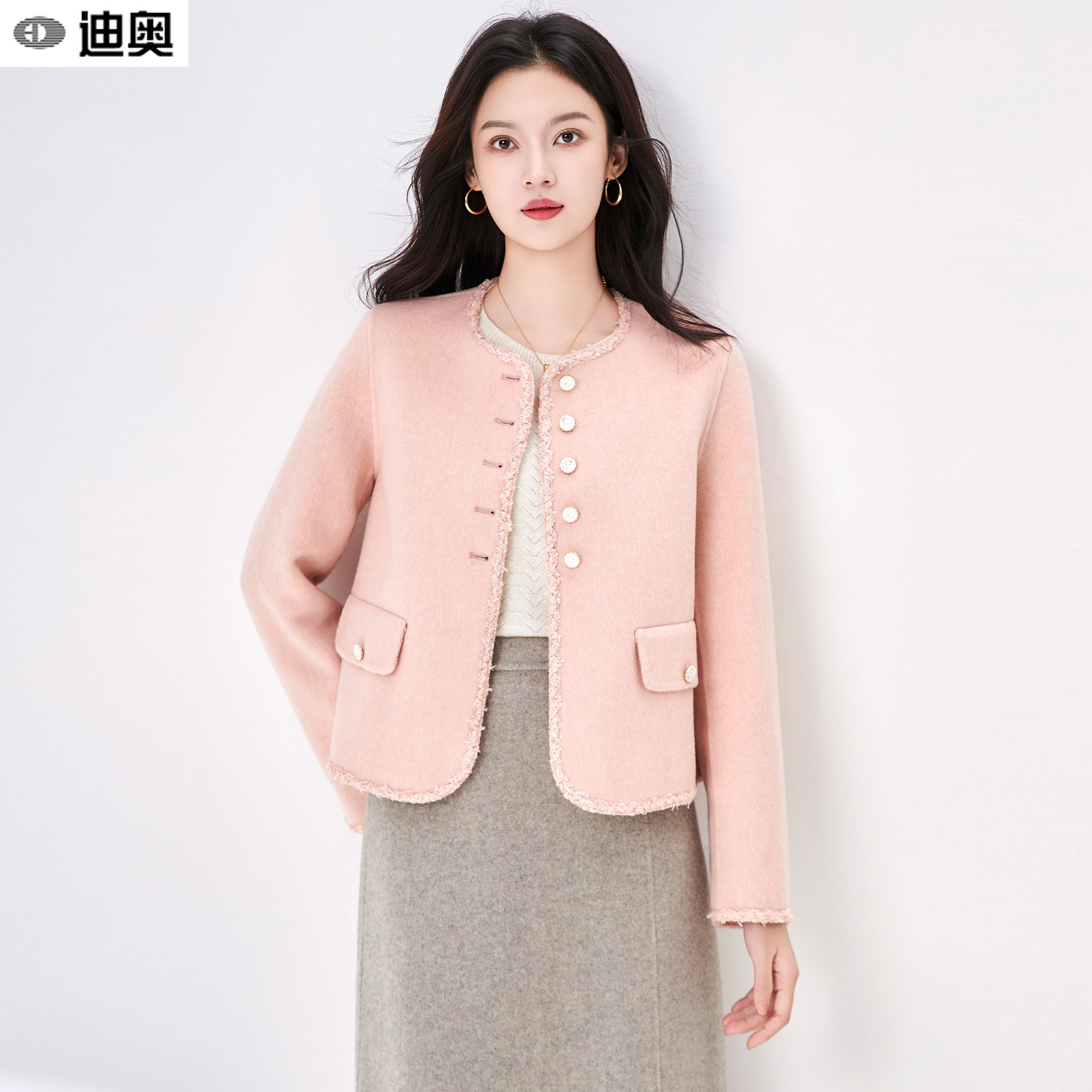 迪奥高端骆驼绒双面呢毛呢短外套