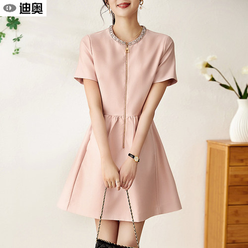 秒杀纯色小香风前面拉链A字裙