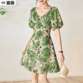 迪奥2024夏季 碎花裙子气质减龄休闲短裙 连衣裙女潮流修身 新款 短袖