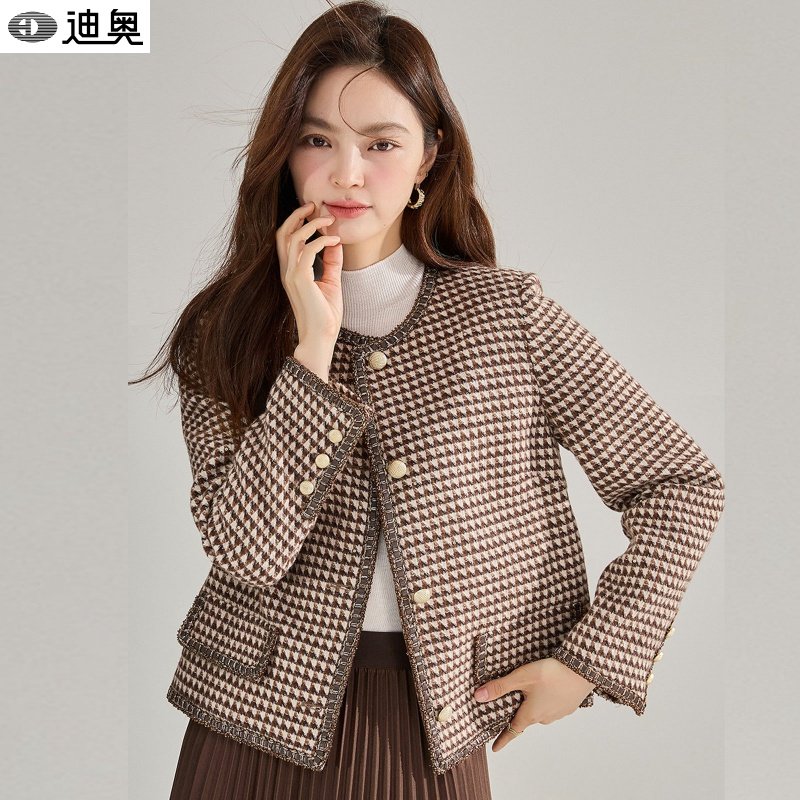 迪奥羊毛小香风粗花呢外套女25秋冬新款高奢法式复古千鸟格短外套,女装/女士精品,短外套,淘宝优惠券,粉丝福利购,淘宝优惠卷