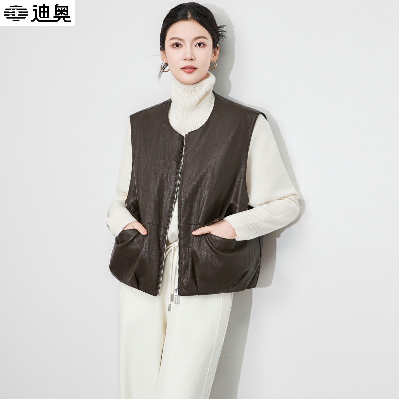 迪奥摩登复古皮马夹白鸭绒羽绒服