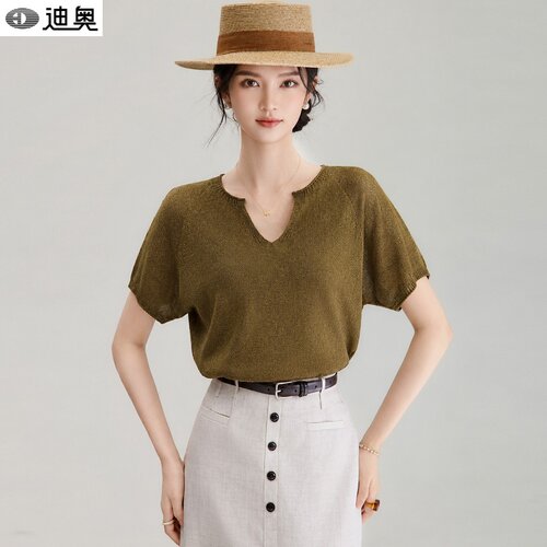 迪奥松弛感老钱风短袖T恤针织衫