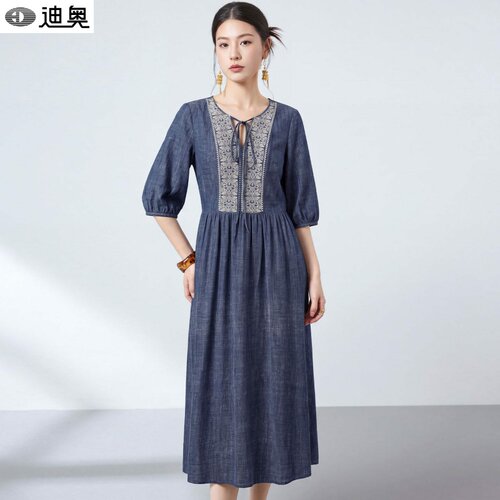 迪奥夏季真丝牛仔连衣裙显瘦裙子