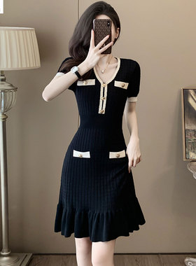 迪奥小香风针织连衣裙女夏26新款气质名媛风显瘦鱼尾裙高级感裙子