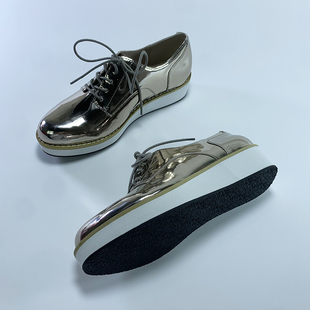 圆头休闲厚底松糕底英伦系带皮鞋 潮漆皮女鞋 2025年夏季 布洛克单鞋