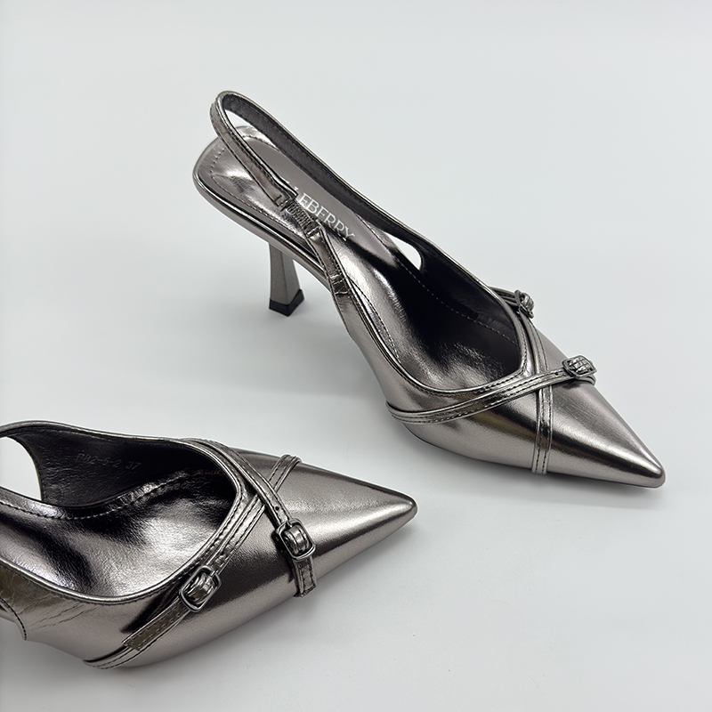 尖头高跟鞋女2025秋外穿浅口后空凉鞋细跟包头拖鞋后绊带穆勒鞋女